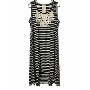 Live and Let Live Womens M Black Stripe Sleeveless Stretch High-Low Boho Dress